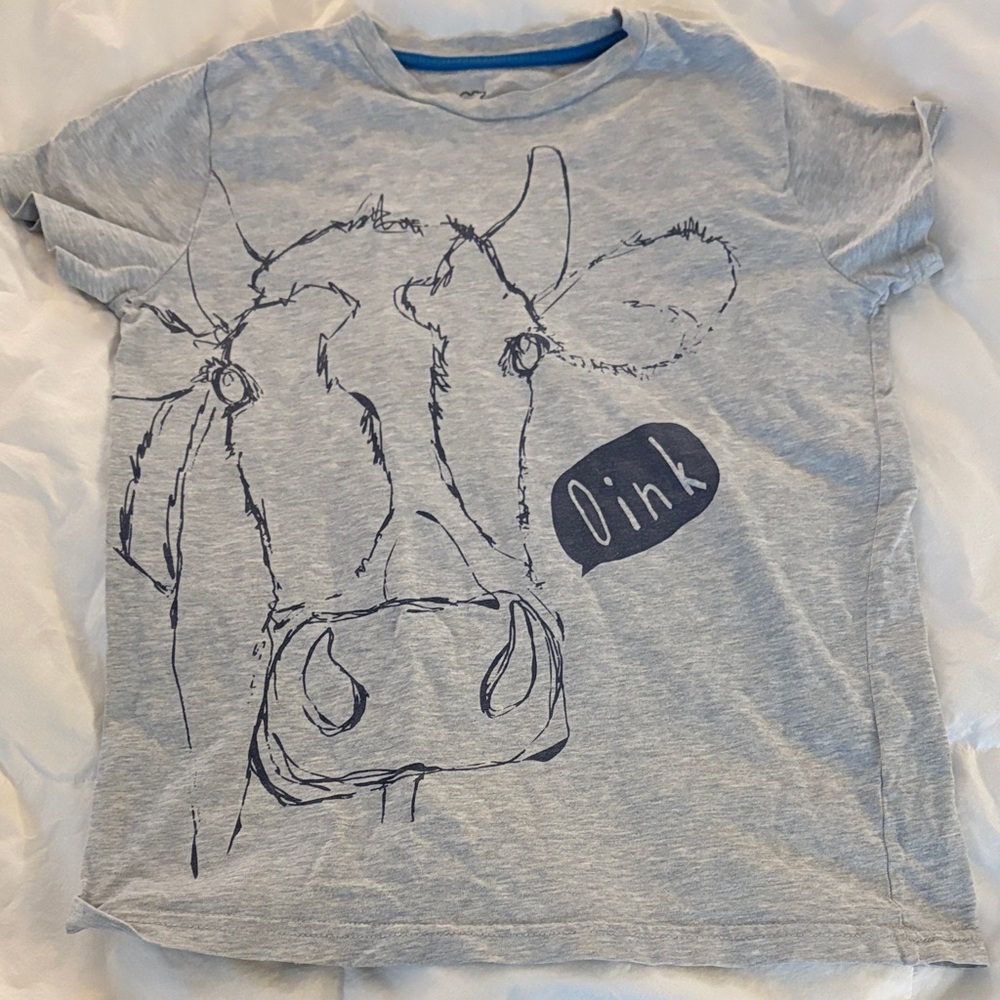 Mini Boden older style  Gray Kids T-Shirt with Cow Graphic